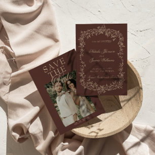Fancy Chocolade Bruine Beige Bloemachtige Foto Huw Save The Date
