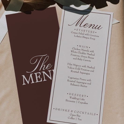 Fancy Chocolade Bruine Crème Oude Rijkdom Bruiloft Menu
