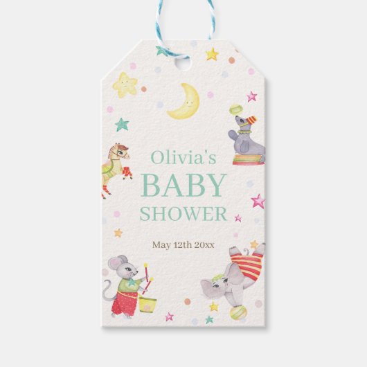 Fancy Circus Carnaval Animals Baby shower Cadeaulabel (Voorkant)