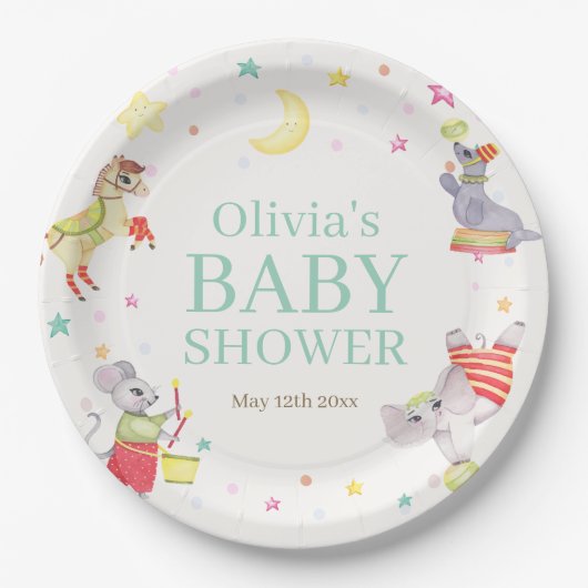 Fancy Circus Carnaval Animals Baby shower Papieren Bordje (Voorkant)