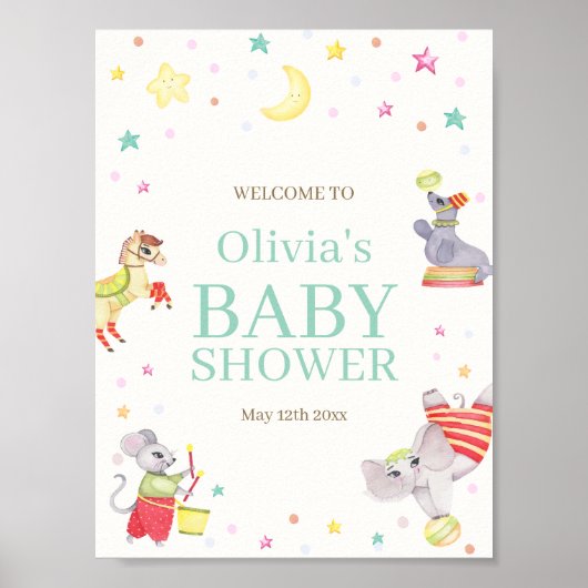 Fancy Circus Carnaval Animals Baby shower Welkom Poster (Voorkant)