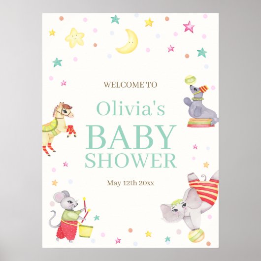 Fancy Circus Kermis Dieren Baby Shower Welkom Poster (Voorkant)