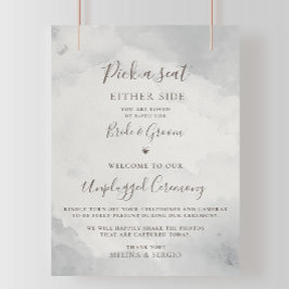 Fancy Classic Brown Wedding Unplugged Ceremony Poster