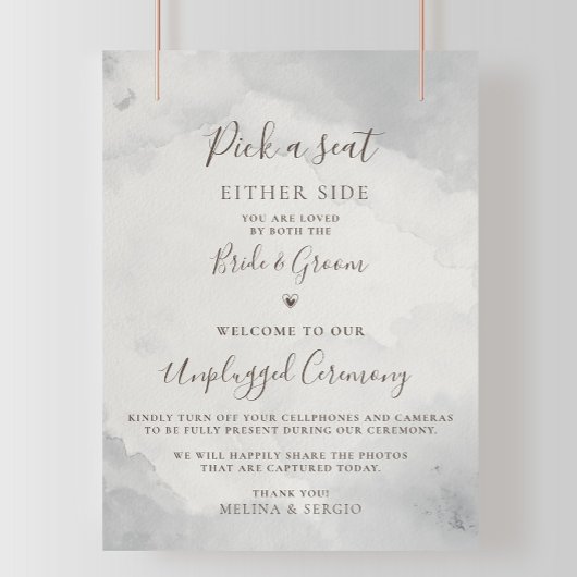 Fancy Classic Brown Wedding Unplugged Ceremony Poster