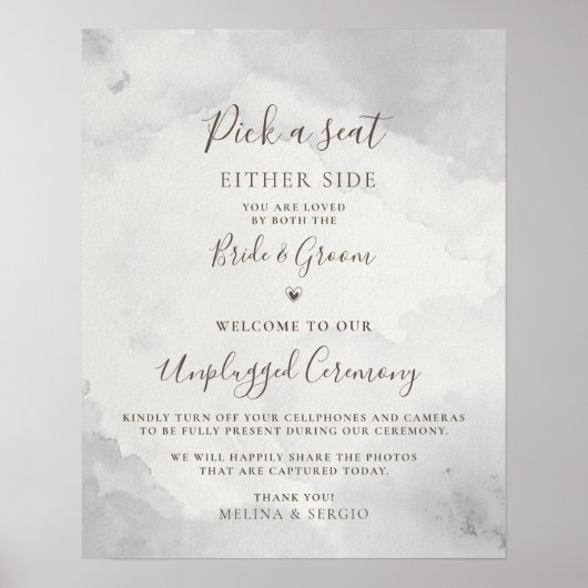 Fancy Classic Brown Wedding Unplugged Ceremony Poster (Voorkant)