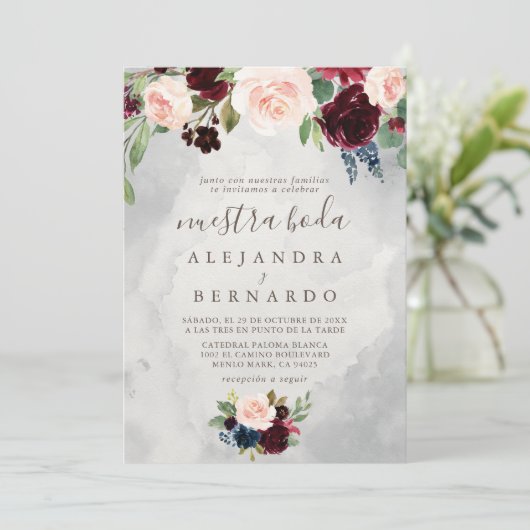 Fancy Classic Flowers Nuestra Boda Uitnodiging (Staand voorkant)