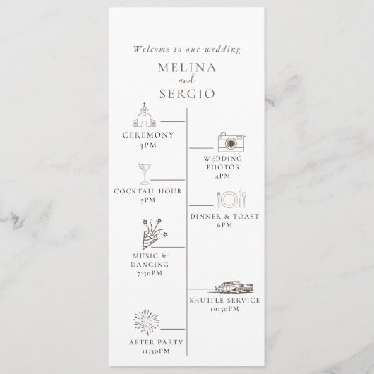 Fancy Classic Flowers tijdlijn bruiloft Programmakaart (Voorkant)