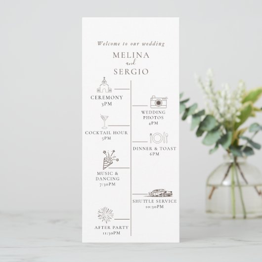 Fancy Classic Flowers tijdlijn bruiloft Programmakaart (Staand voorkant)