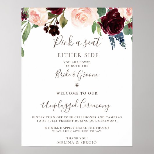 Fancy Classic Flowers Wedding Unplugged Ceremony Poster (Voorkant)