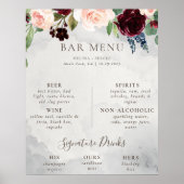 Fancy Classic Rose Pioen bloemen Trouw Bar Menu  Poster (Voorkant)