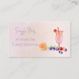 Fancy Cocktail Watercolor Bartender Business Card Visitekaartje