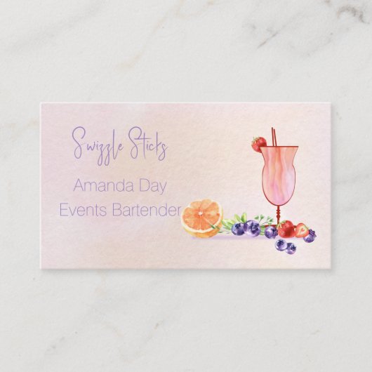 Fancy Cocktail Watercolor Bartender Business Card Visitekaartje (Voorkant)