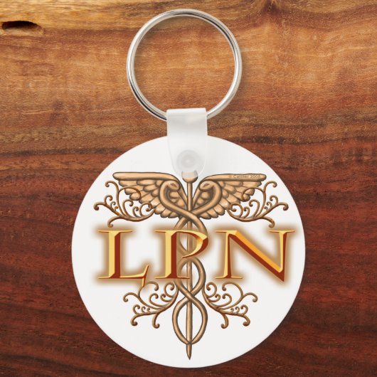 Fancy Copper Caduceus LPN Nurse Sleutelhanger (Voorkant)