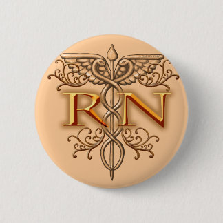 Fancy Copper Caduceus RN Nurse custom namepin Ronde Button 5,7 Cm
