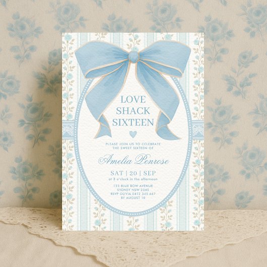Fancy Coquette Sweet 16 Blue Bow Verjaardag Kaart