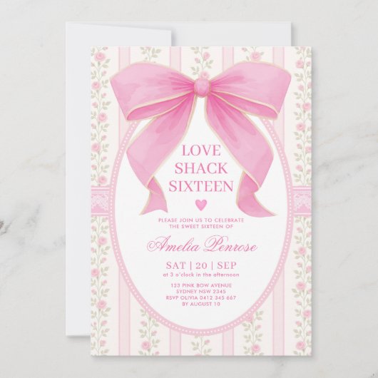 Fancy Coquette Sweet 16 Pink Bow Verjaardag Kaart (Voorkant)