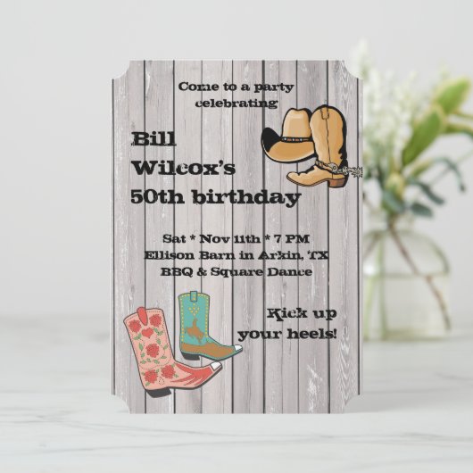 Fancy Cowboy Boots Party uitnodiging (Staand voorkant)