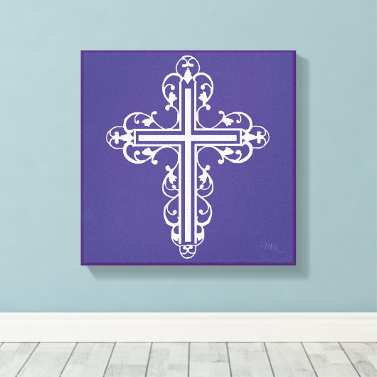 Fancy Cross Design No. 8 Paarse Canvas Afdruk (Insitu (Houten vloer))