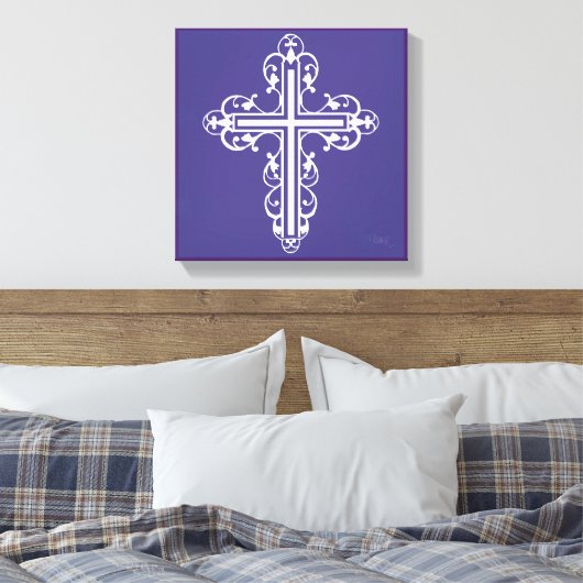 Fancy Cross Design No. 8 Paarse Canvas Afdruk (Insitu (Slaapkamer))