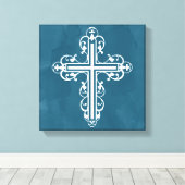 Fancy Cross Design Nr. 13 Blauw Canvas Afdruk (Insitu (Houten vloer))