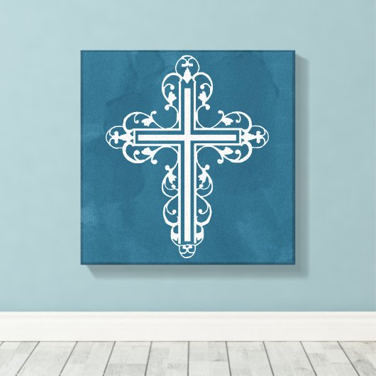 Fancy Cross Design Nr. 13 Blauw Canvas Afdruk (Insitu (Houten vloer))