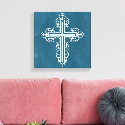 Fancy Cross Design Nr. 13 Blauw Canvas Afdruk (Insitu (Woonkamer))