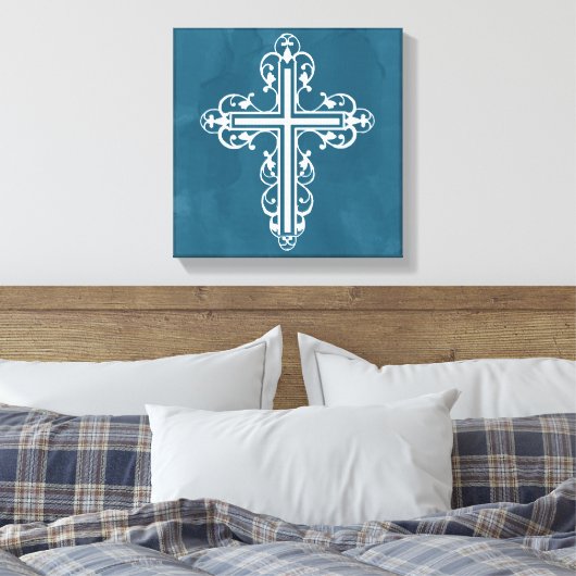 Fancy Cross Design Nr. 13 Blauw Canvas Afdruk (Insitu (Slaapkamer))