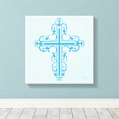 Fancy Cross Design Nr. 14 Blauw Canvas Afdruk (Insitu (Houten vloer))