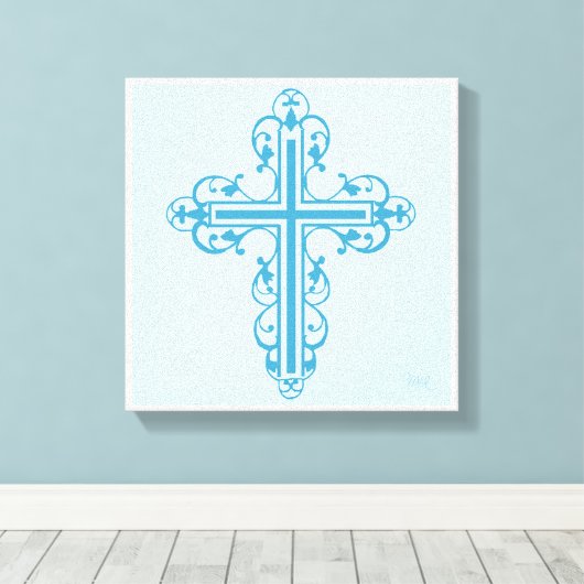 Fancy Cross Design Nr. 14 Blauw Canvas Afdruk (Insitu (Houten vloer))