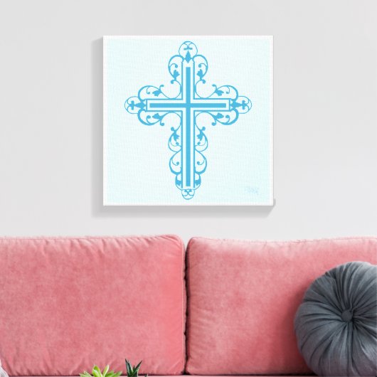 Fancy Cross Design Nr. 14 Blauw Canvas Afdruk (Insitu (Woonkamer))