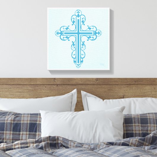Fancy Cross Design Nr. 14 Blauw Canvas Afdruk (Insitu (Slaapkamer))