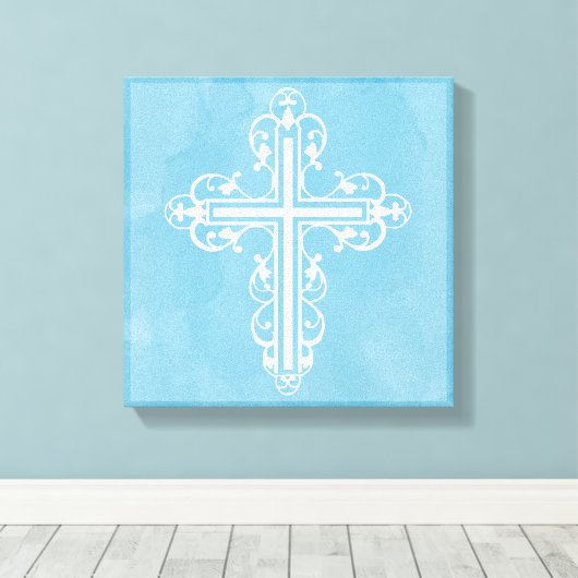 Fancy Cross Design Nr. 15 Blauw Canvas Afdruk (Insitu (Houten vloer))