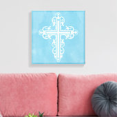 Fancy Cross Design Nr. 15 Blauw Canvas Afdruk (Insitu (Woonkamer))