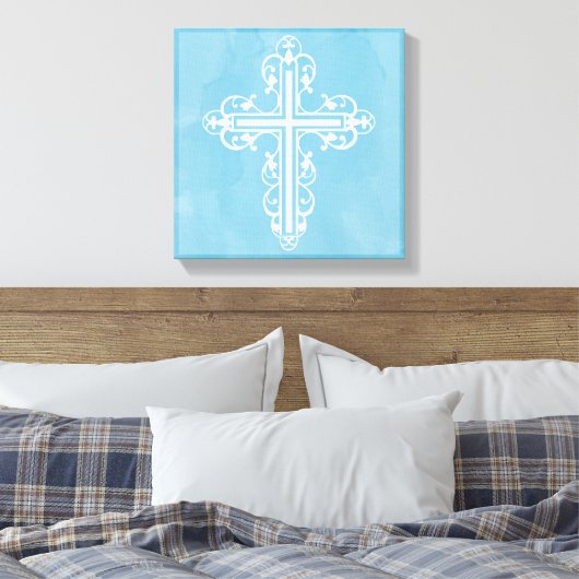 Fancy Cross Design Nr. 15 Blauw Canvas Afdruk (Insitu (Slaapkamer))
