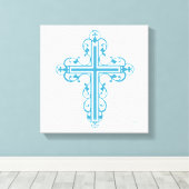 Fancy Cross Design Nr. 16 Blauw Canvas Afdruk (Insitu (Houten vloer))