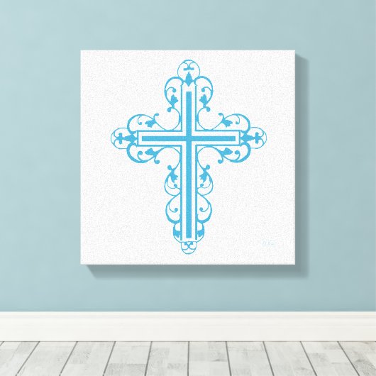 Fancy Cross Design Nr. 16 Blauw Canvas Afdruk (Insitu (Houten vloer))