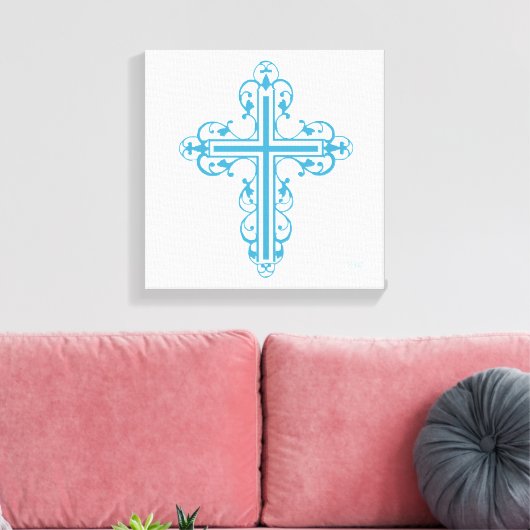 Fancy Cross Design Nr. 16 Blauw Canvas Afdruk (Insitu (Woonkamer))