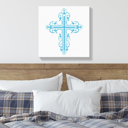 Fancy Cross Design Nr. 16 Blauw Canvas Afdruk (Insitu (Slaapkamer))