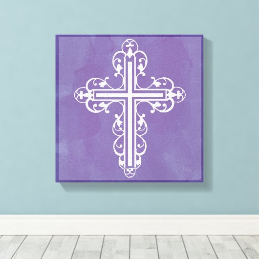 Fancy Cross Design Nr. 5 Paarse Canvas Afdruk (Insitu (Houten vloer))