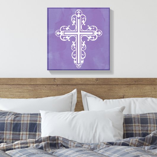 Fancy Cross Design Nr. 5 Paarse Canvas Afdruk (Insitu (Slaapkamer))