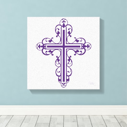 Fancy Cross Design Nr. 6 Paarse Canvas Afdruk (Insitu (Houten vloer))