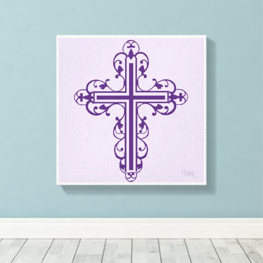 Fancy Cross Design nr. 7 Paarse Canvas Afdruk (Insitu (Houten vloer))