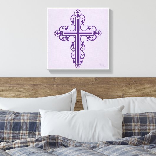 Fancy Cross Design nr. 7 Paarse Canvas Afdruk (Insitu (Slaapkamer))