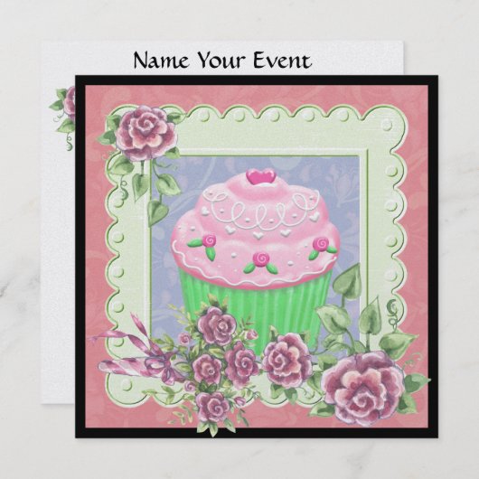 Fancy Cupcake-uitnodiging - SRF Kaart (Voorkant / Achterkant)