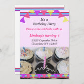 Fancy Cupcakes Birthday Party Invitation Kaart (Voorkant / Achterkant)