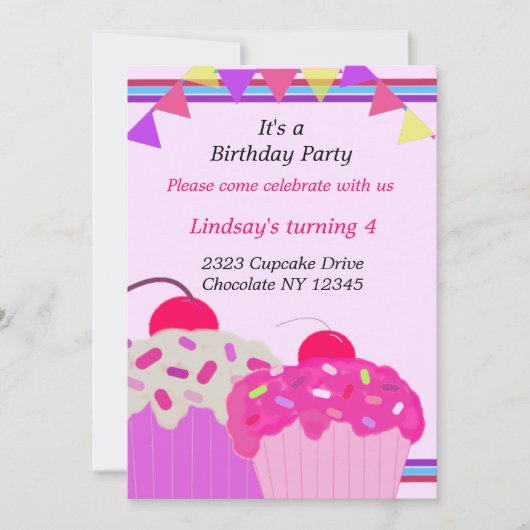 Fancy Cupcakes Birthday Party Invitation Kaart (Voorkant)