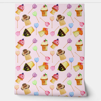 Fancy cupcakes en hart lolly's Sweet Shop Behang