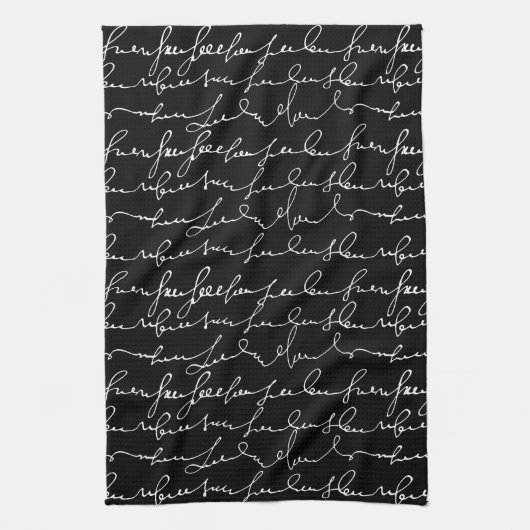 Fancy cursief schrijven, Gibberish, zwart-wit Theedoek (Verticaal)