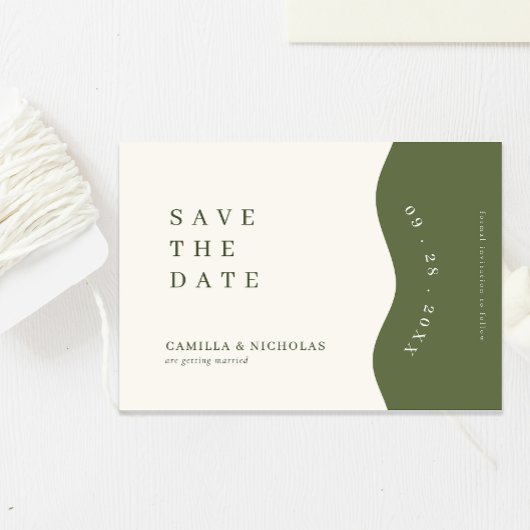 Fancy Curve Border Donker Olijfgroen Huwelijk Save The Date