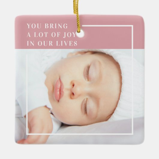 Fancy Cute Baby Foto | Roze en wit | Citaat Keramisch Ornament (Voorkant)